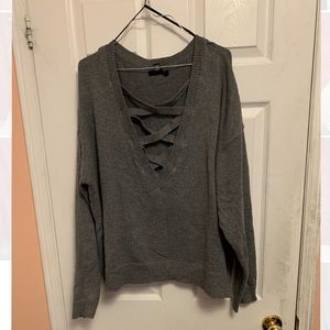 Grey cut out plus size sweater